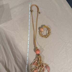 Vintage Faux Coral Pink and Blush Color with Gold Tone Fastener Necklace
